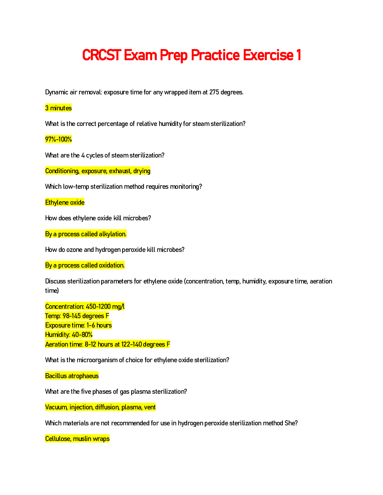 Preview image of CRCST Exam Prep Practice Exercise 1 document